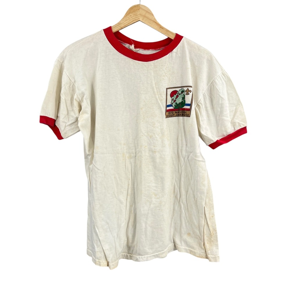 Vintage 1973 National Scout Jamboree T-Shirt Red Ringer Tee‎ Mens Small/Medium